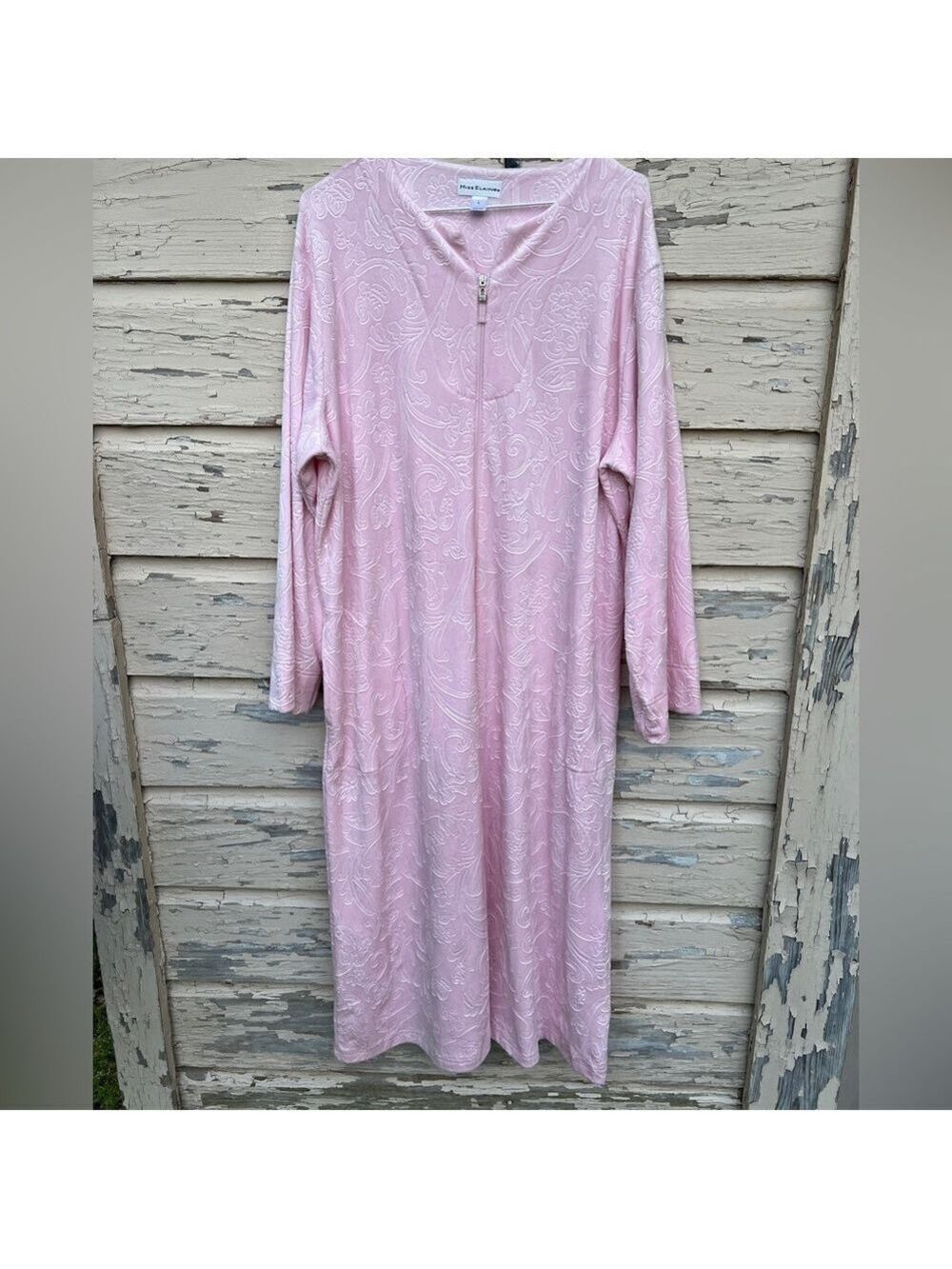 Miss Elaine Velour Full Zip Jacquard Soft Pink Cozy Comfy Soft Robe L